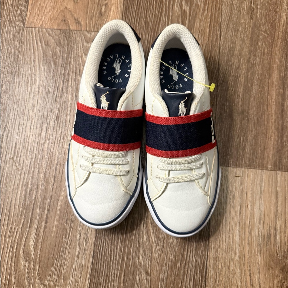 Polo by Ralph Lauren Cream Sneakers with Navy & Red Strap